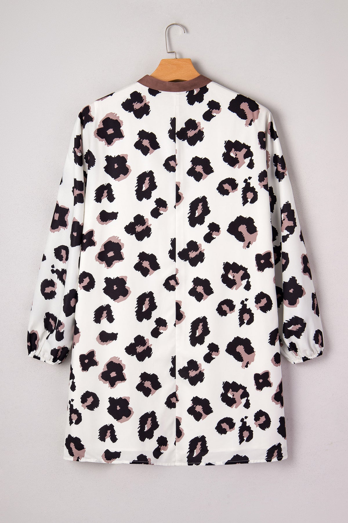 Khaki Leopard Print Contrast V Neck Plus Size Shift Mini Dress